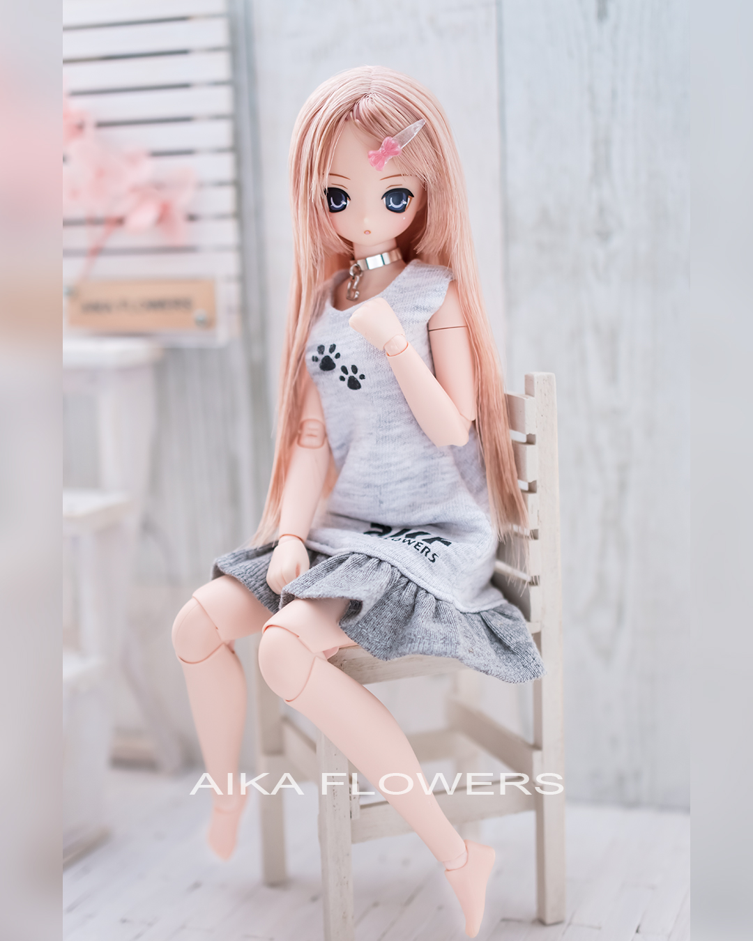 シルクスクリーン印刷したワンピース Aika Flowers